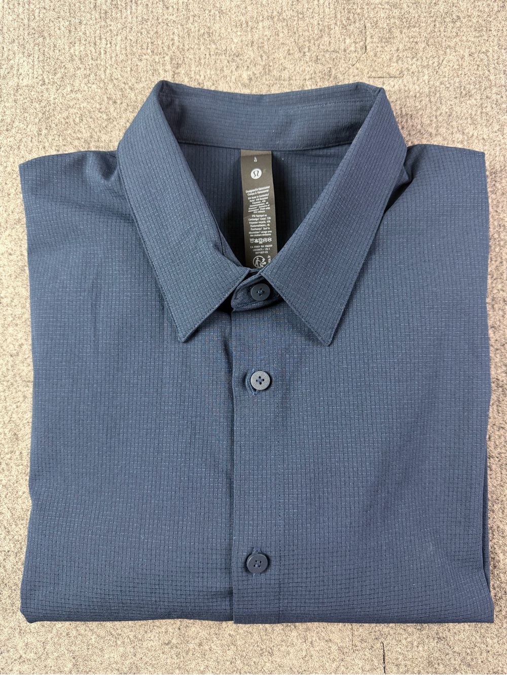 Lululemon Airing Mens Short Sleeve Button Up Shirt Size L Navy